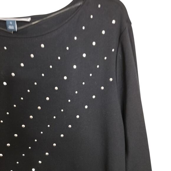 4449)Karen Scott Sport Deep Black 3/4 Sleeve Studded Boat Neck Plus Dress 1X - Picture 3 of 9